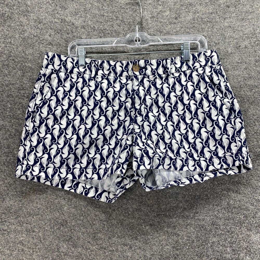 Old Navy Shorts Women 8 Blue Sea Horse Print Mid Rise Chino Flat Front Cotton